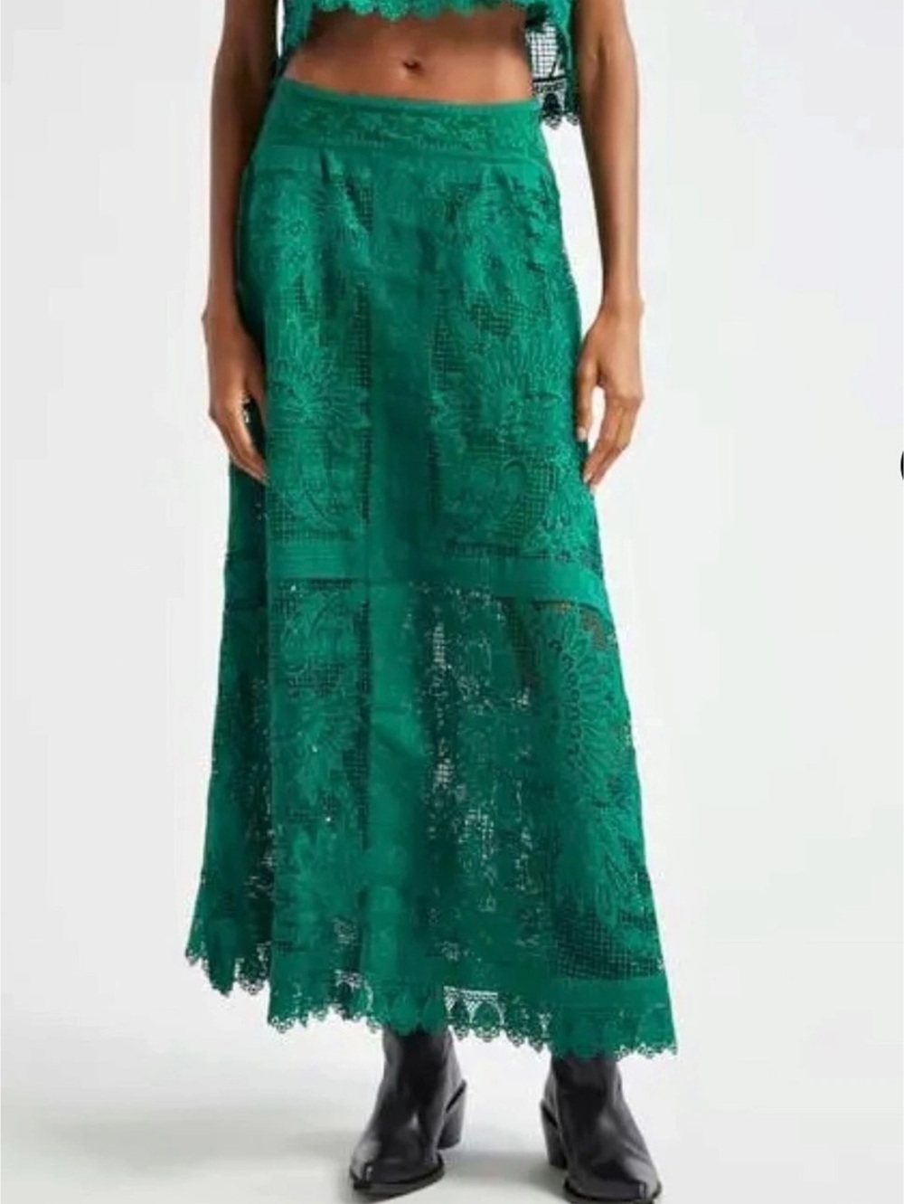 FARM Rio Floral Lace Maxi Skirt in Green Size Large Like New